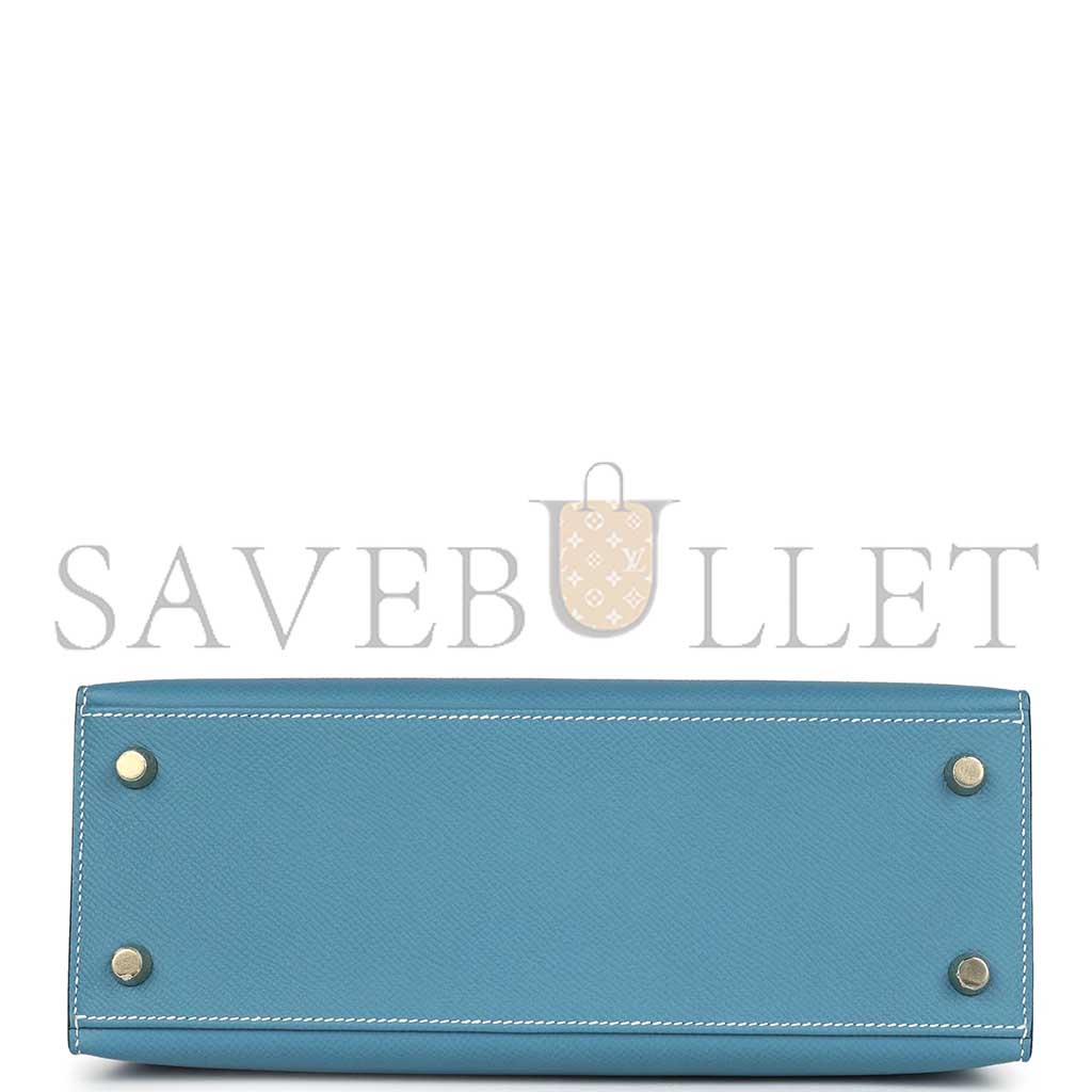HERMÈS KELLY SELLIER 25 BLUE JEAN EPSOM GOLD HARDWARE (25*17*7cm)